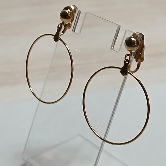 Vintage Gold Tone Clip On Hoop Earrings Costume Jewelry #80W - Picture 11 of 13